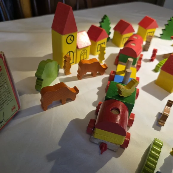 Vintage Lorenz Spielwelt Wooden Village And Train Building Set 70s West Germany - Picture 10 of 16